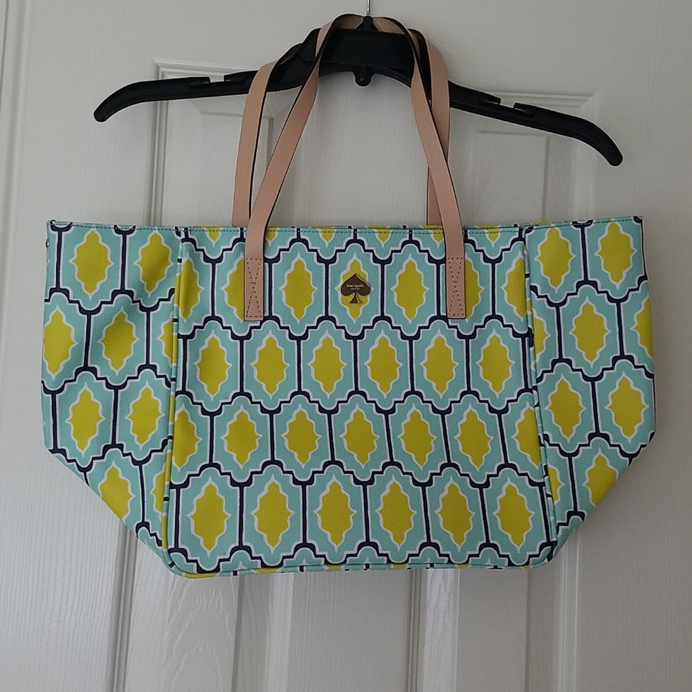Kate Spade blue and chartreuse tote